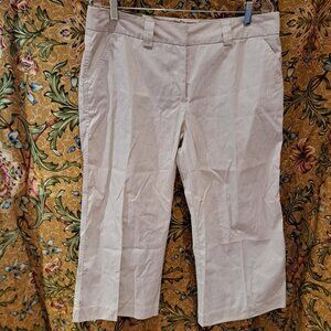 Beige white pin stripe women's capris